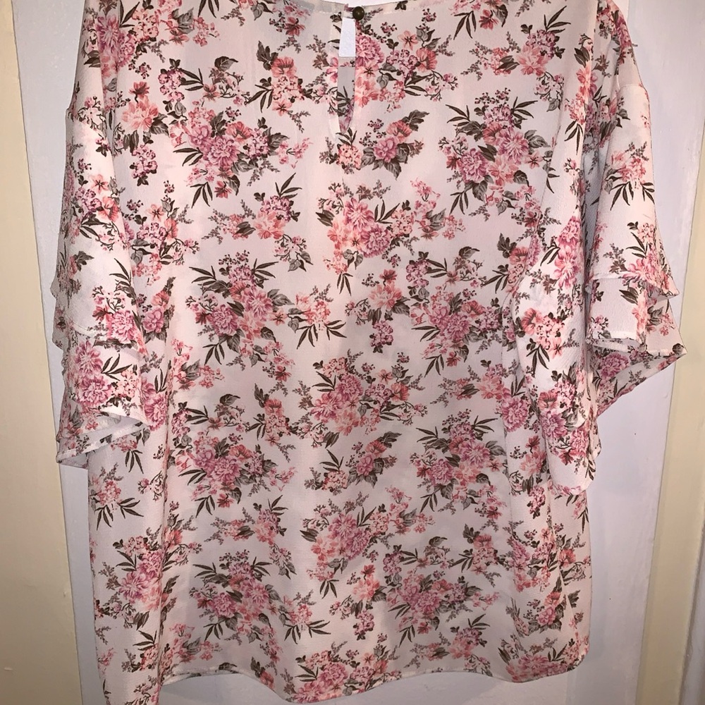 Bobeau Cream 3/4 Sleeve Boxy Blouse large